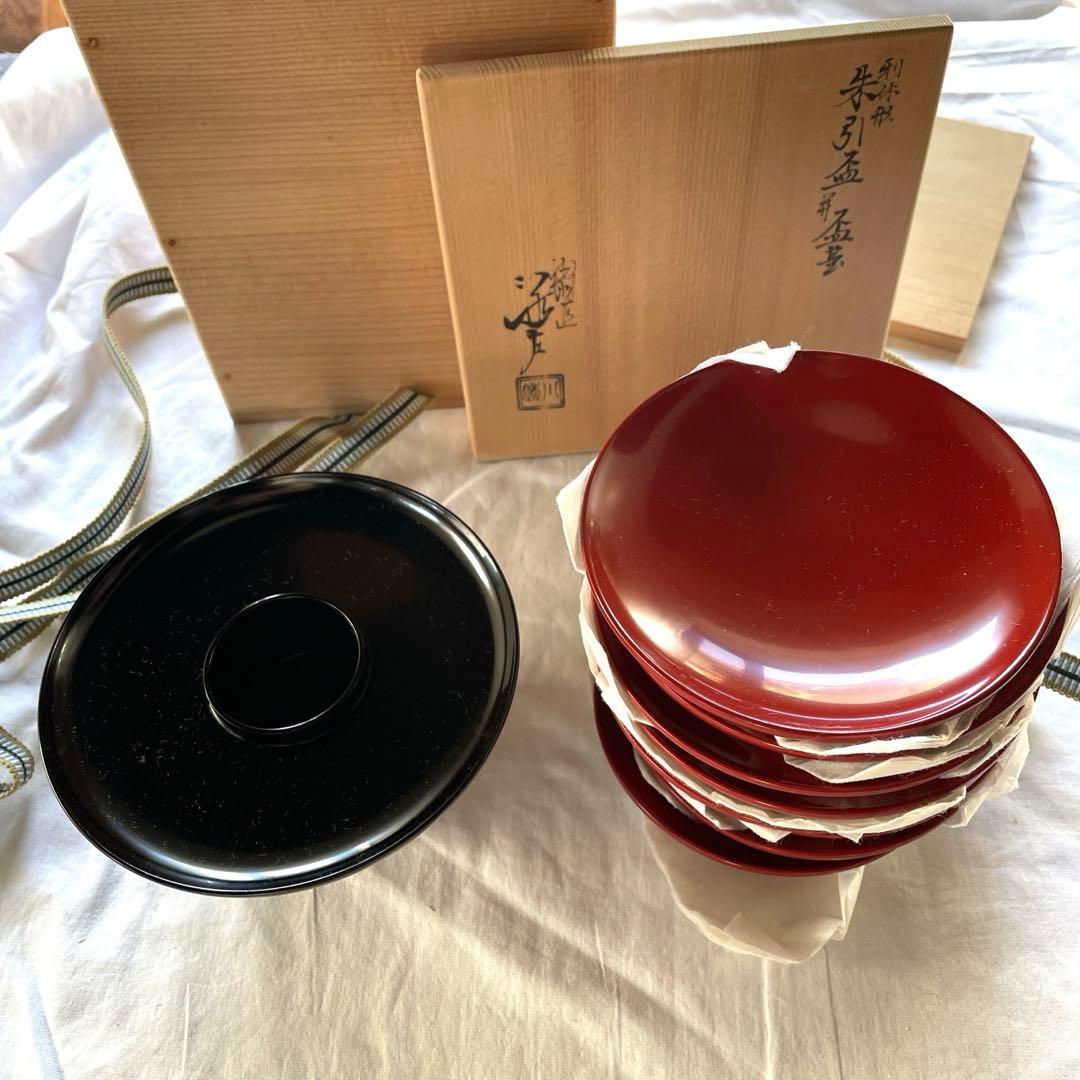 川端近左　利休形　朱引盃共盃台　十客　表千家 茶道具　共箱　美品