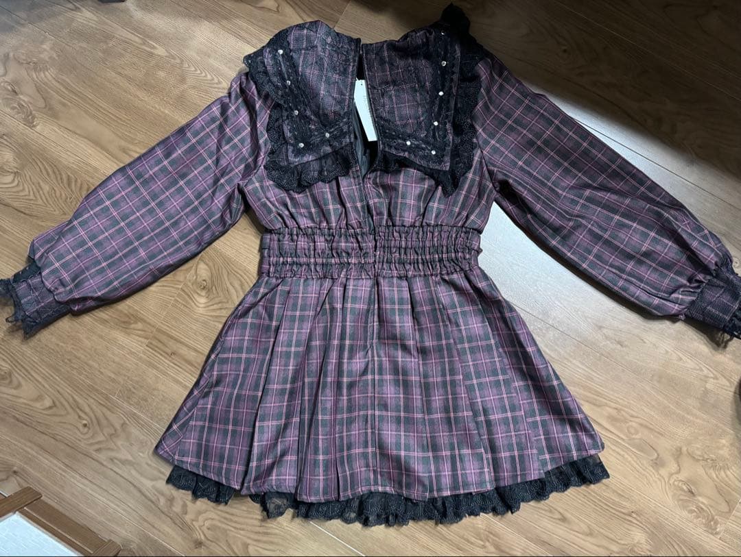 夢展望 DearMyLove クモレース角襟ベルトレースアップワンピース