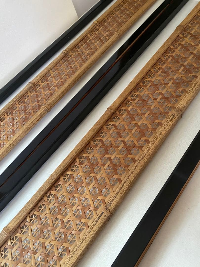 組子細工　欄間　2枚　木製　間仕切り　建具　竹細工　骨董　レトロ　古民具