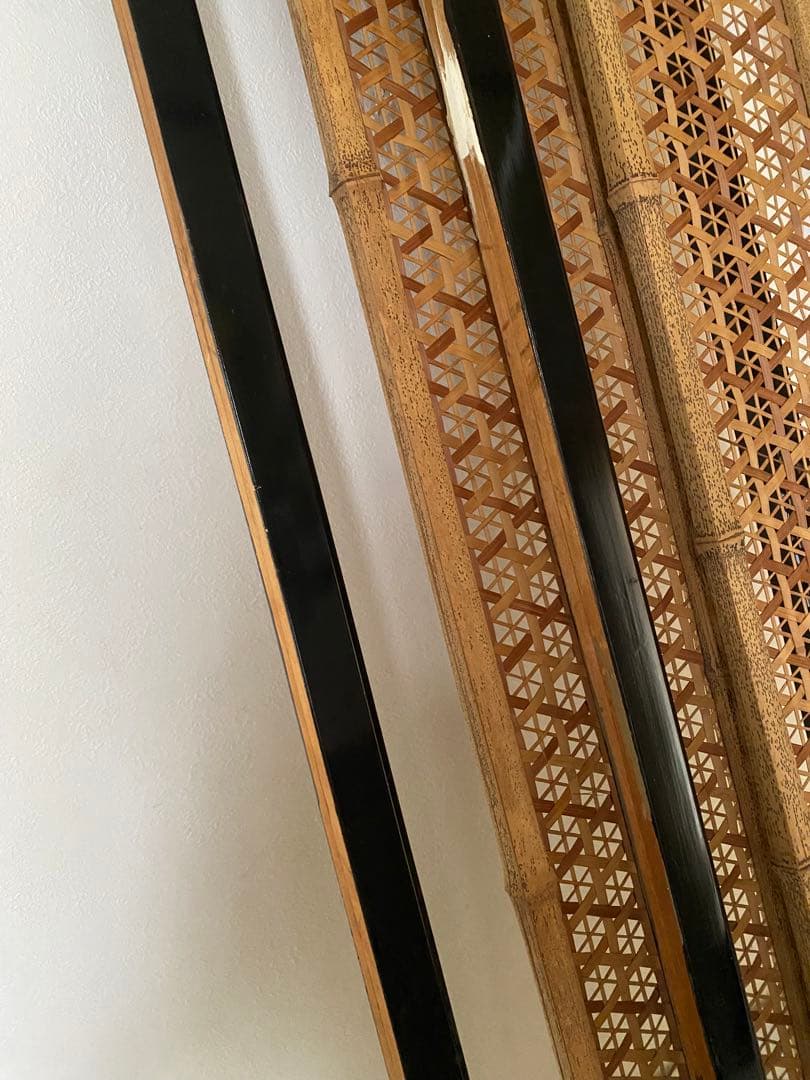 組子細工　欄間　2枚　木製　間仕切り　建具　竹細工　骨董　レトロ　古民具