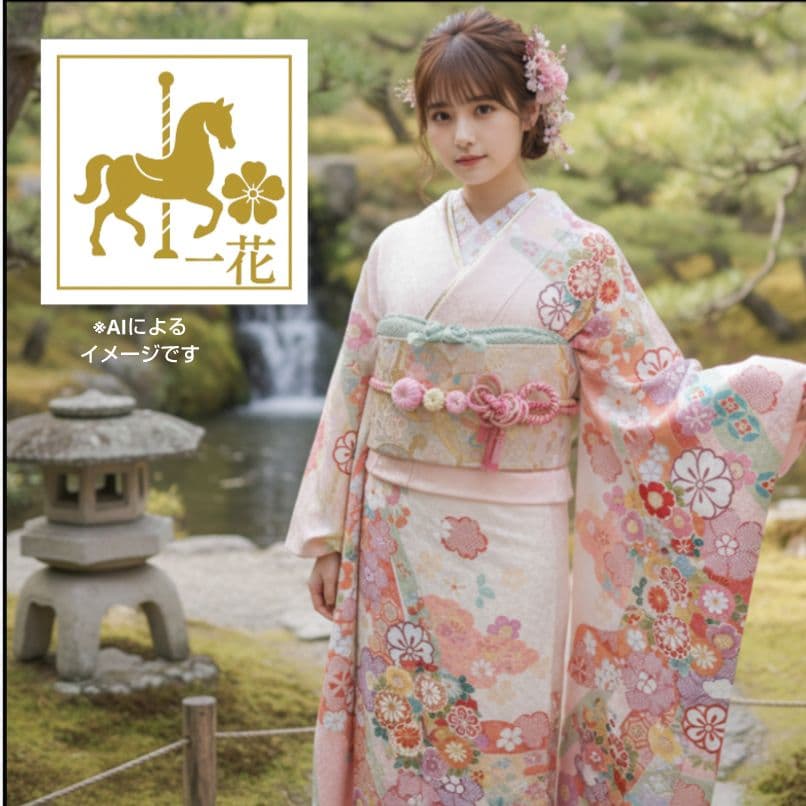 446.振袖7点セット　正絹　フルセット　成人式　京都きもの友禅 細身　美品