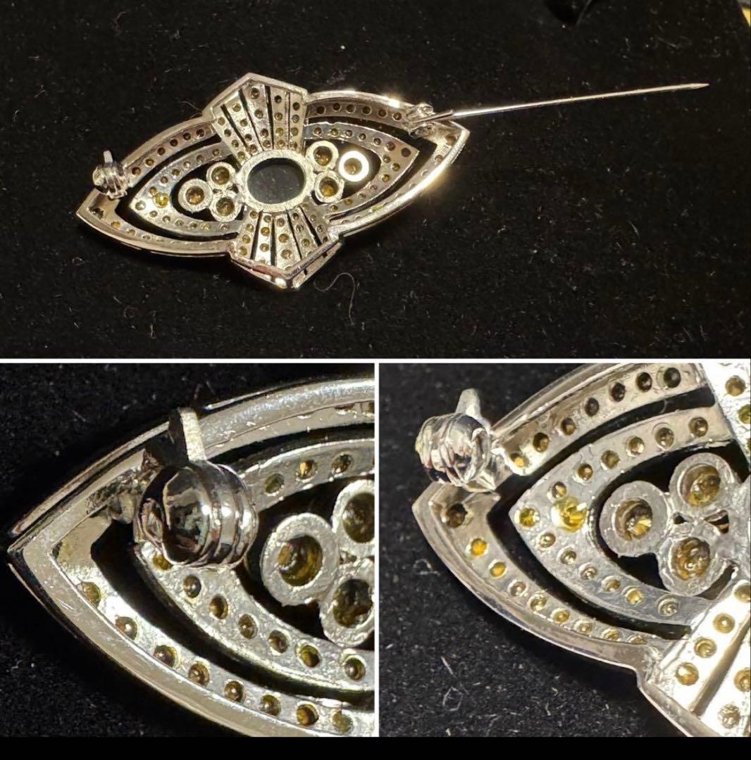 フランス　ヴィンテージ 銀張りのライトストーンと黒色石のブローチ　長期保存