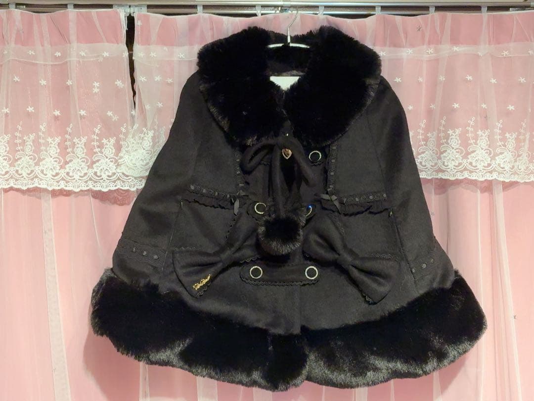 LIZ LISA シャギーツインリボンポンチョ ブラック