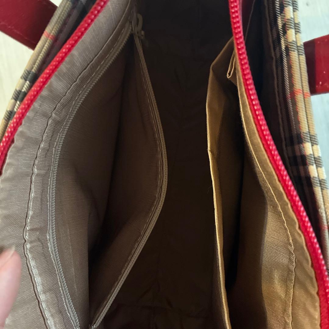 バーバリー ノバチェック ハンドバッグ ベージュ/レッド ゴールドチャーム 新品