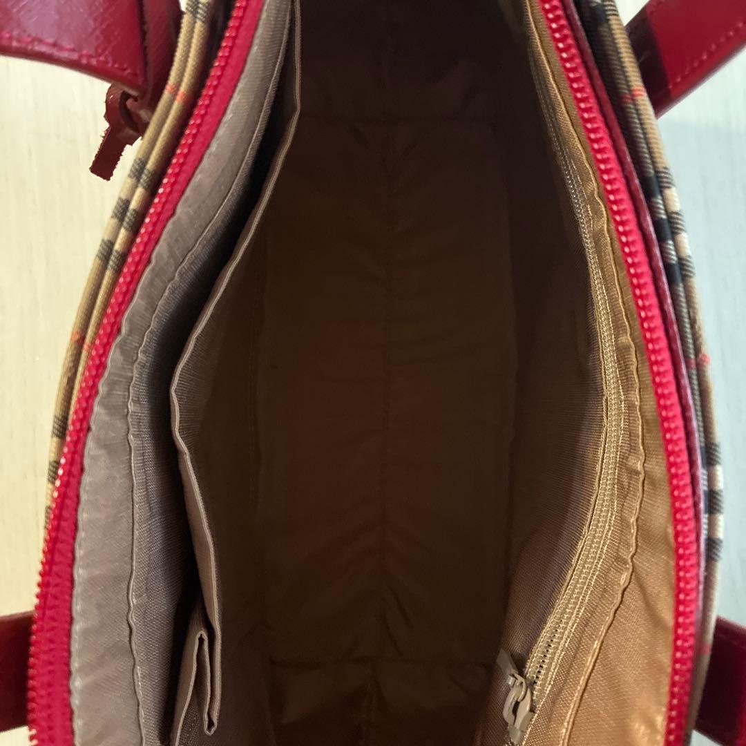 バーバリー ノバチェック ハンドバッグ ベージュ/レッド ゴールドチャーム 新品