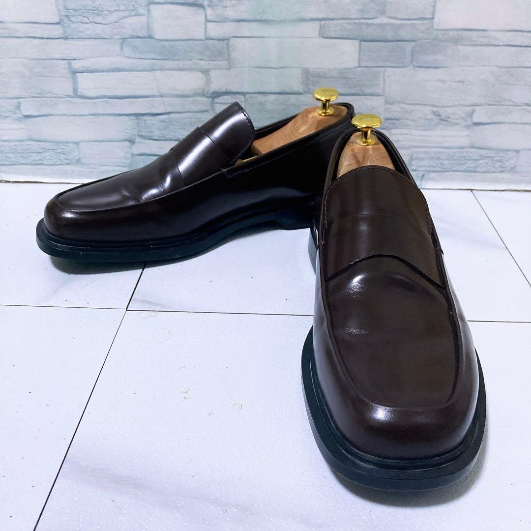 美品 PRADA ペニーローファー スクエアトゥ 本革 ブラウン 26.5