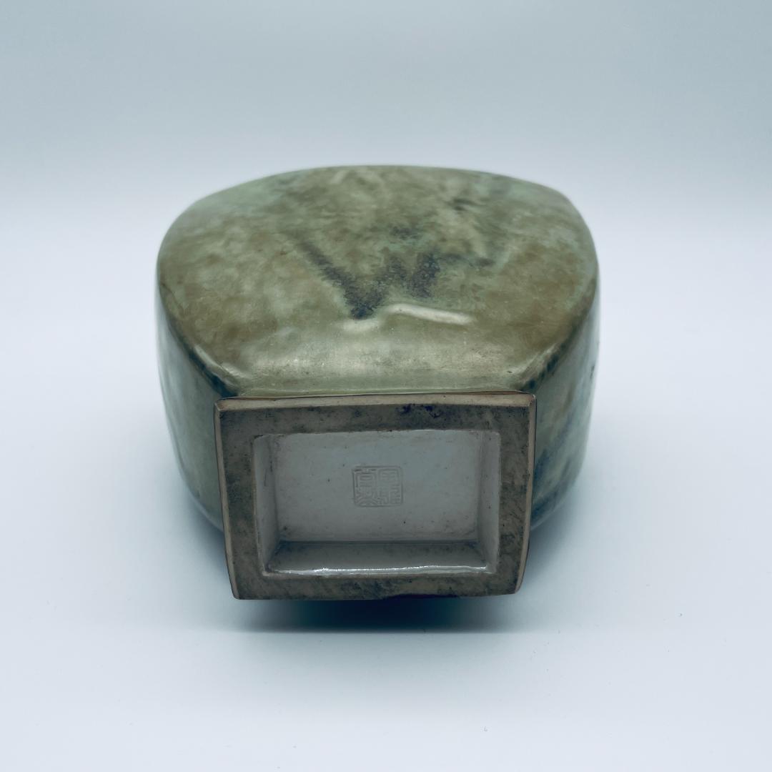 【大正】小森忍 緑釉雙耳瓶 匋雅堂製款 大連市 中国美術 中国古玩