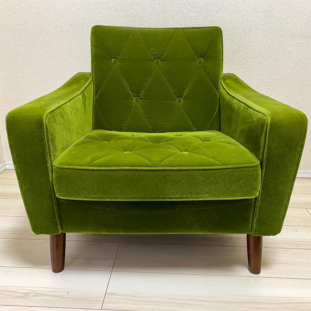 カリモク60 正規品 ロビーチェア1シーター＋純正クッション2点モケットグリーン