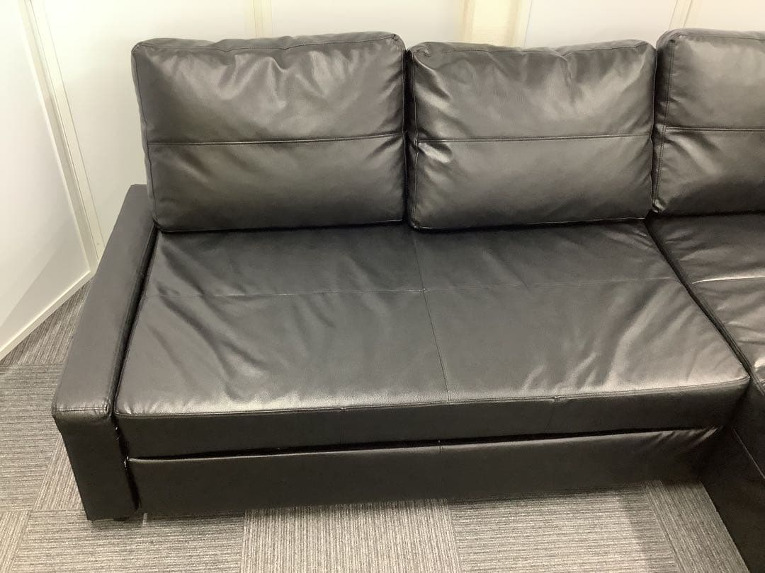 【直接引取限定】イケア 革張りコーナーソファベッド 収納付き フリーヘーテン（★
