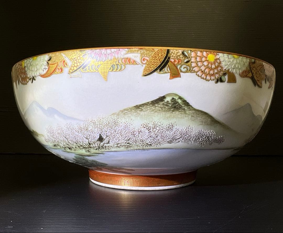 九谷焼　最上手　名工鏑木造　冬凪景文鉢　口径約19㎝　東Y7-1202☆2F
