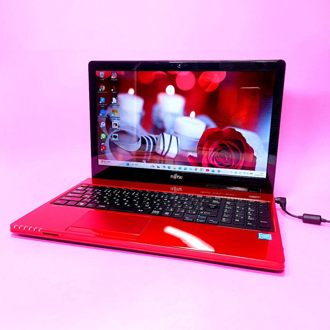 超大容量1TB‼️YouTube✨オフィス✨カメラ付赤ノートパソコン✨設定済