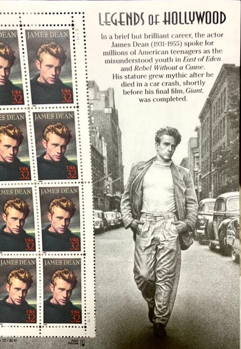 レア　スタンプハリウッドジェームスディーン　140枚分の切手 x 7シート 希少