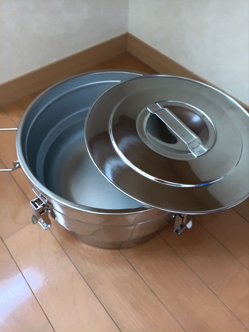 18-8 保温二重汁食缶 クリップ無 6L【燕三条産】　昭和レトロ　給食　業務