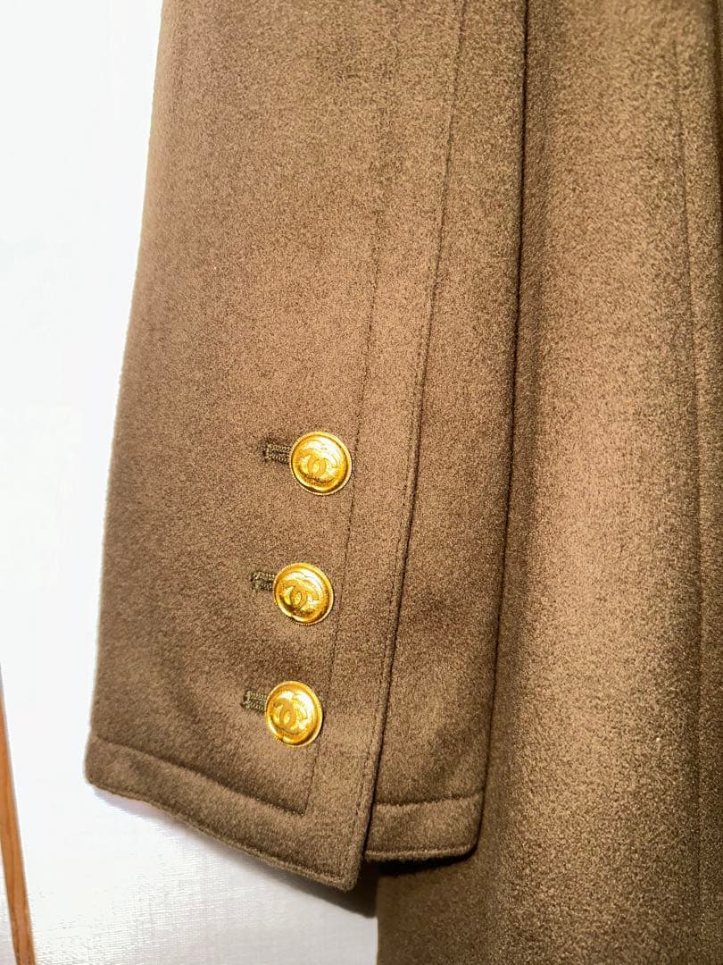 CHANEL ブラウン カシミヤ100%ウール ピーコート ゴールドボタン42