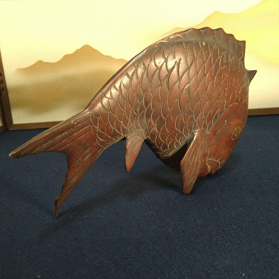 AC63 鯛 銅製 置物 オブジェ 工芸品 飾り鯛 縁起物 商品繁盛 座布団付