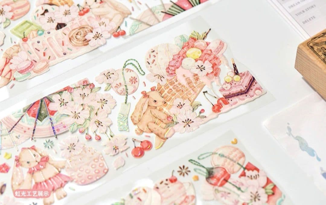 巻売 469★ 海外 マスキングテープ マステ PET 装飾 動物 兎 虹光