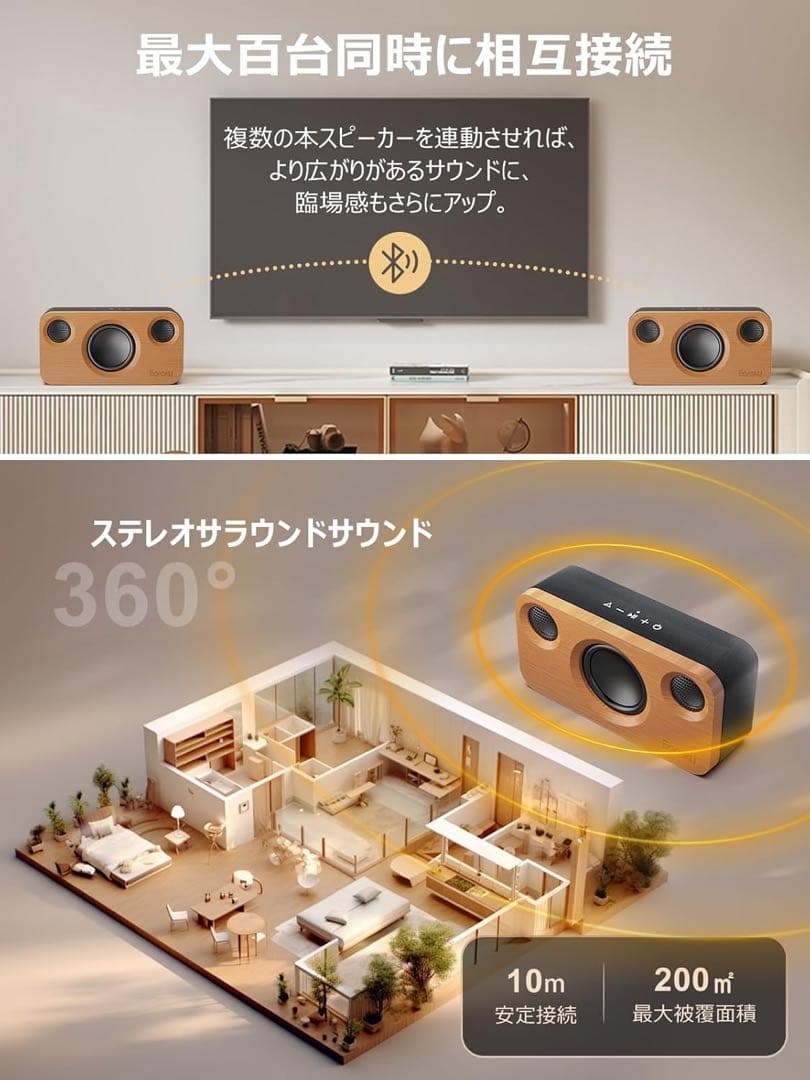 天然竹製　30w強力出力　EARAKUワイヤレスBluetooth スピーカー