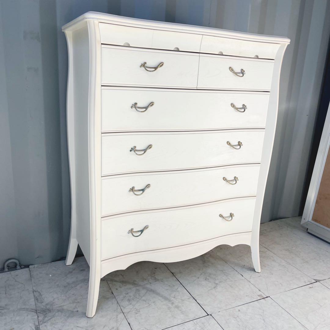 取付無料！IDC大塚家具 松永工房 カンティーニュ 猫脚姫系ホワイトハイチェスト