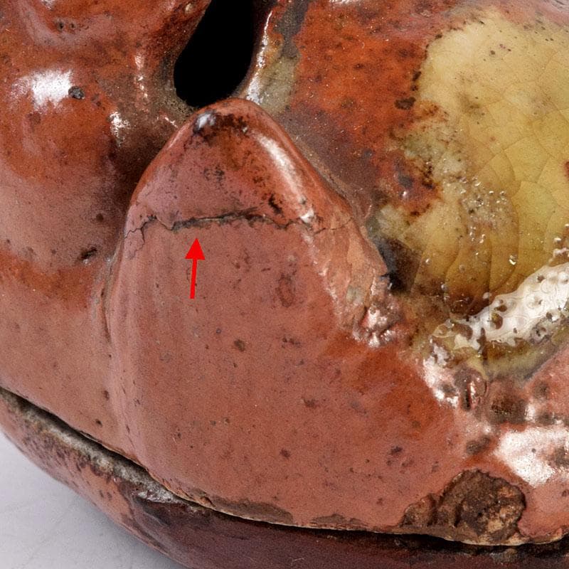 茶道具　尾形乾山作　色絵　獅子香合　時代箱　V　8816