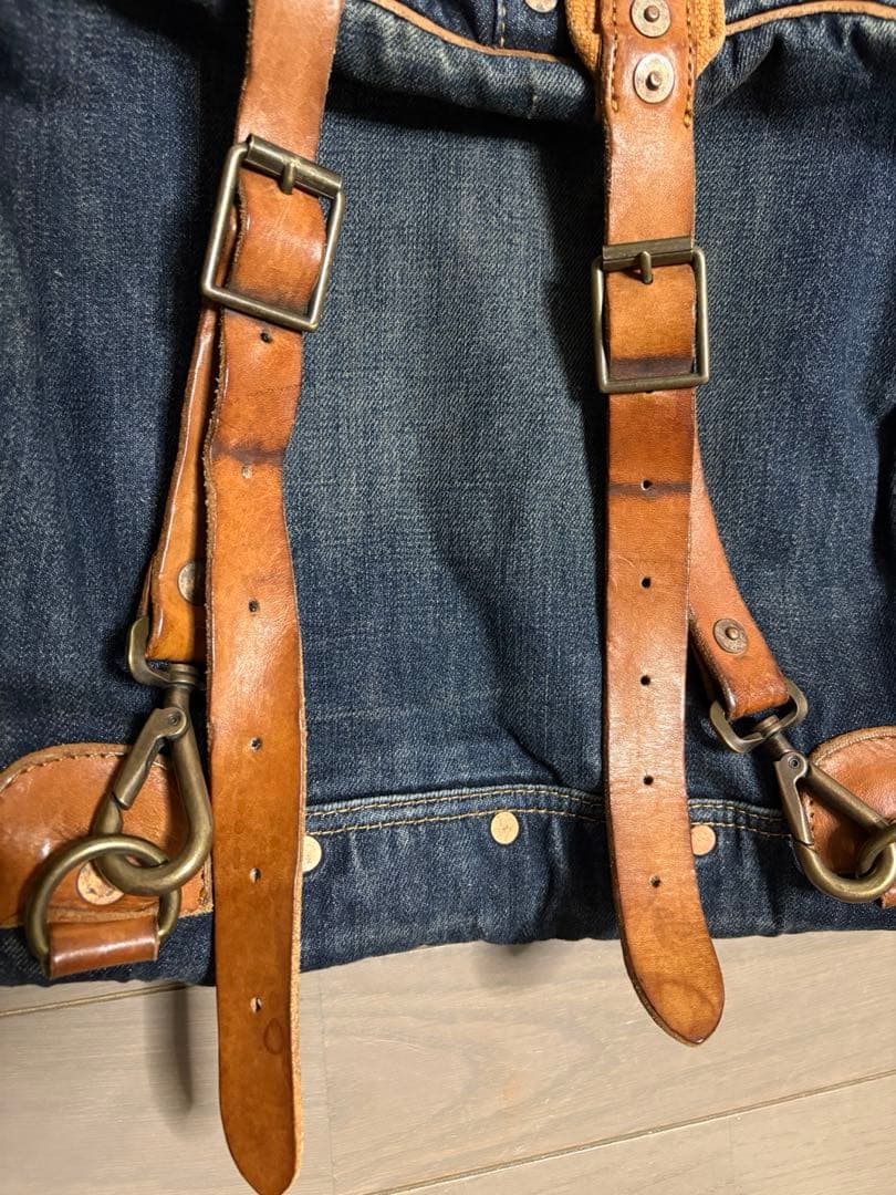 RRL ダブルアールエル デニム&レザーフラップショルダーバッグ