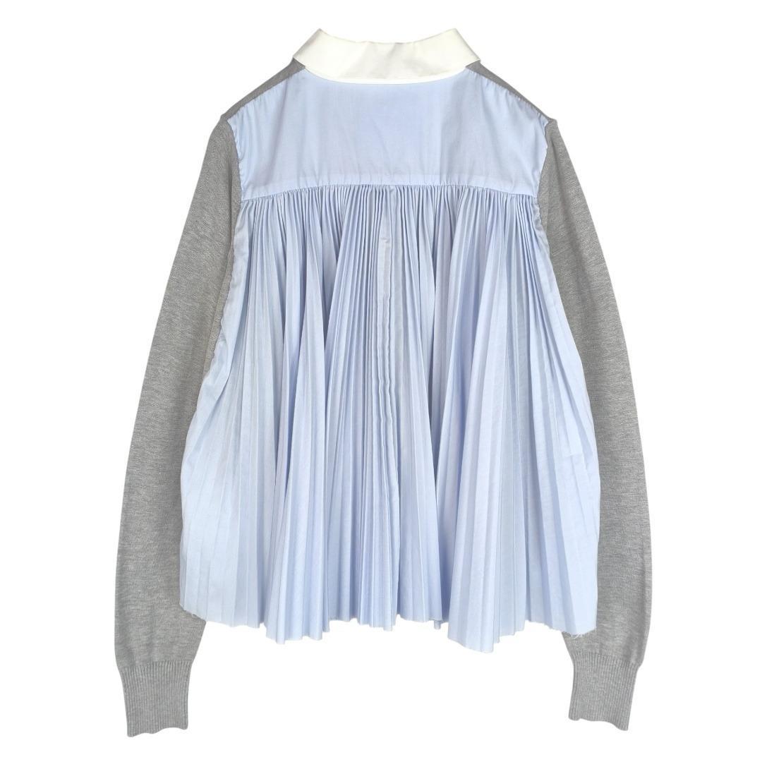 サカイ ドッキング カーディガン ブラウス バックプリーツ ニット 切替 1