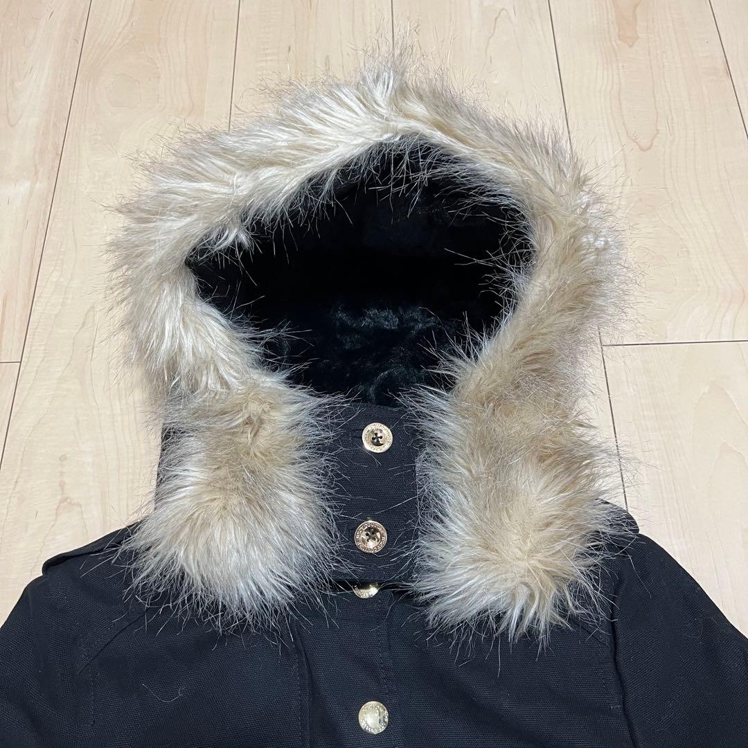 美品 ジューシークチュール ファー付きフード 黒 モッズコート サイズS