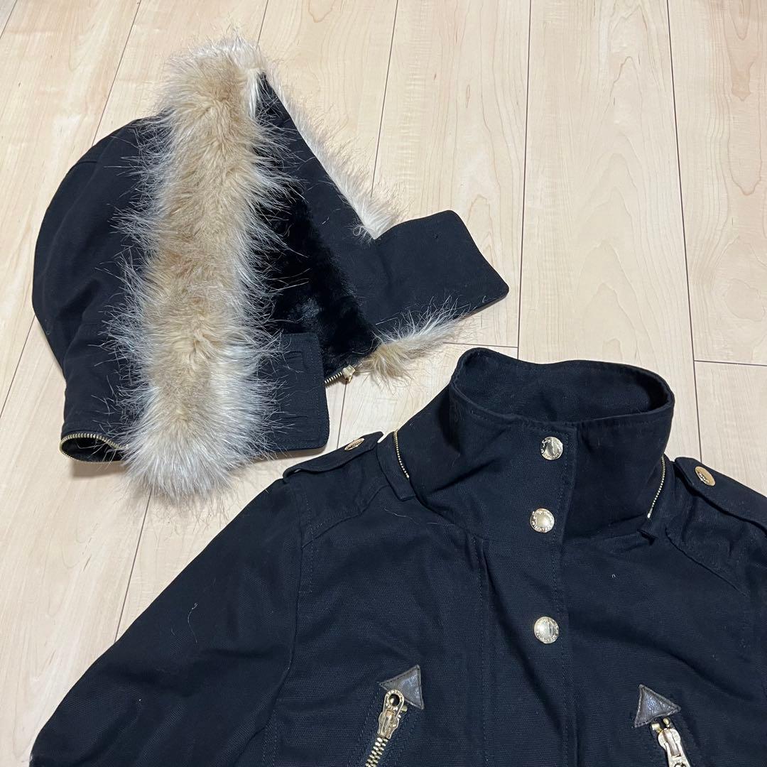 美品 ジューシークチュール ファー付きフード 黒 モッズコート サイズS