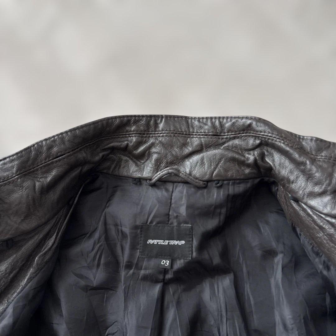 美品【y2k】ラトルトラップ　シングルライダースL 豚革　シワ加工　こげ茶