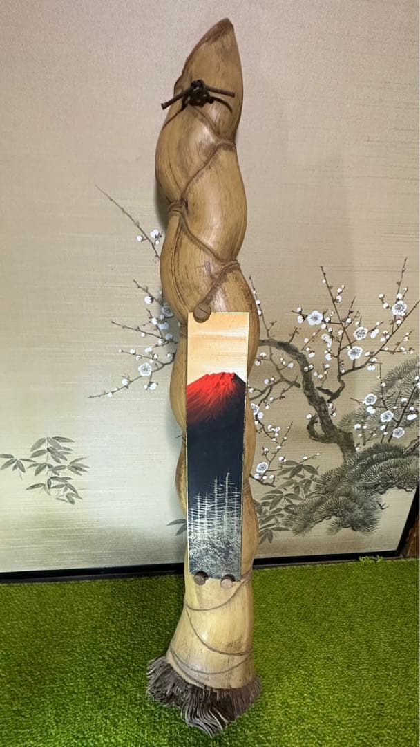 短冊掛け　亀甲竹製　赤富士短冊付き　茶道具
