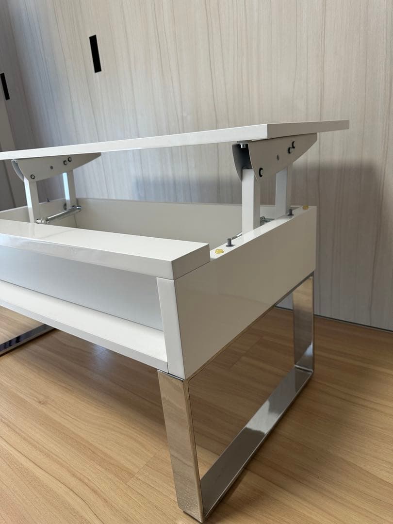 【直接引取-3000円】dinosディノス 昇降式ローテーブル ホワイト収納付き