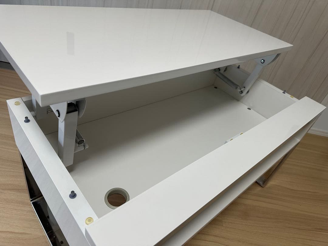 【直接引取-3000円】dinosディノス 昇降式ローテーブル ホワイト収納付き