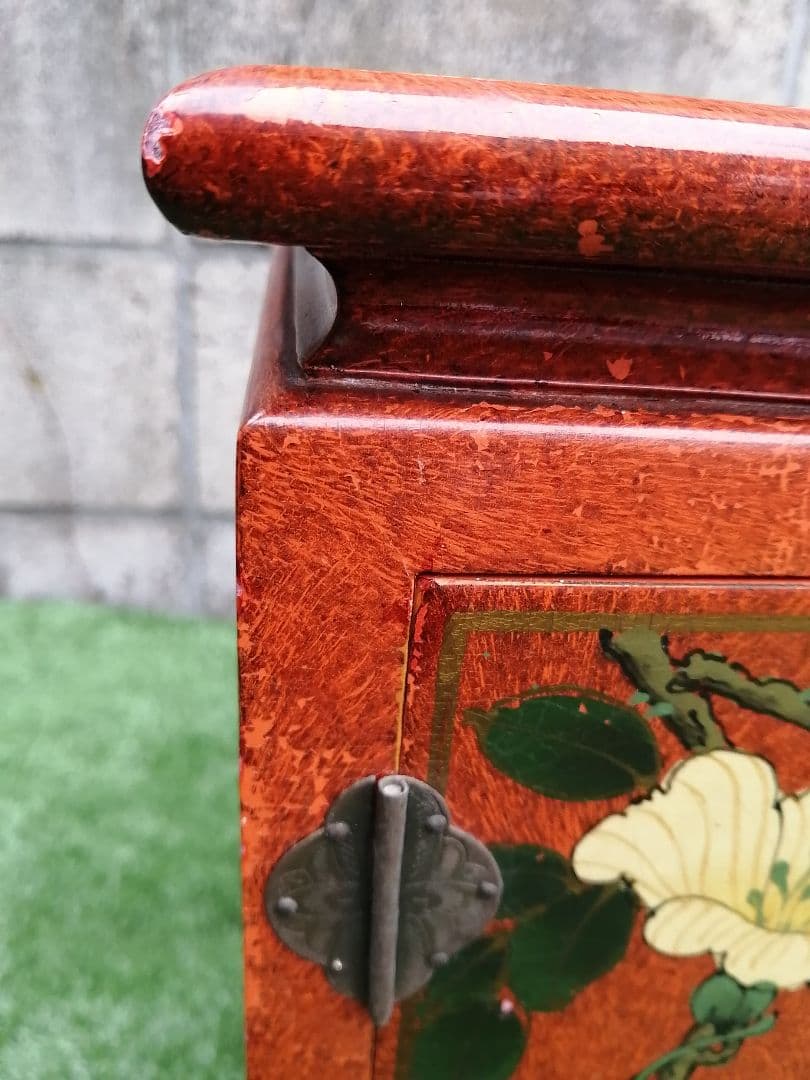 ヴィンテージ 花柄 小型木製箪笥　シノワズリ　漆塗り　アジアン　李朝　チェスト