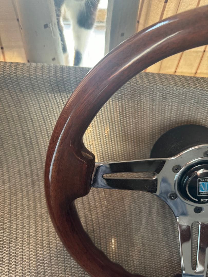 ナルディタイプ　ウッドとメタルの3スポークステアリング330mm 送料無料