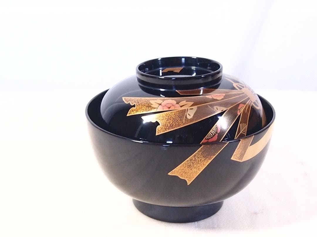 【未使用】輪島塗 八井珠蔵漆器本店 祝熨斗蒔絵 煮物椀 5客 雑煮椀/大椀 食器