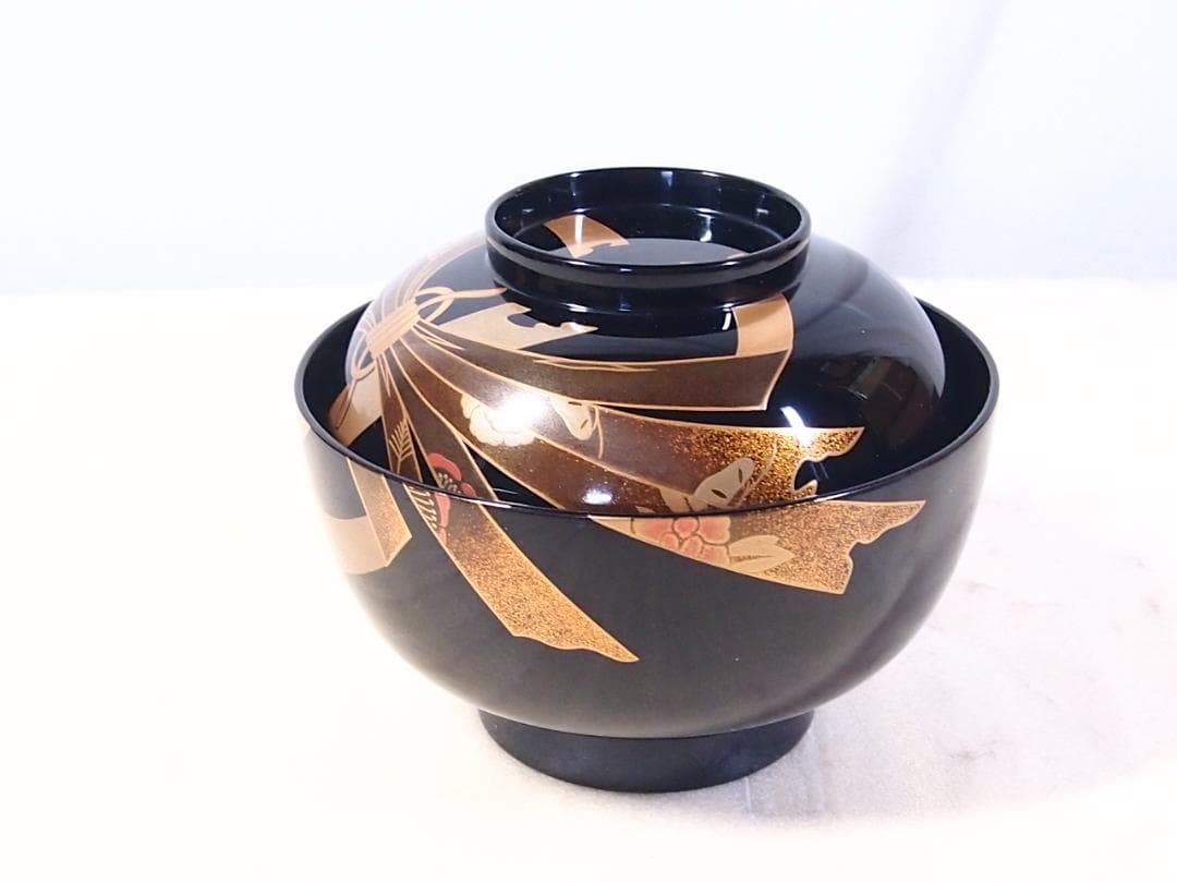 【未使用】輪島塗 八井珠蔵漆器本店 祝熨斗蒔絵 煮物椀 5客 雑煮椀/大椀 食器