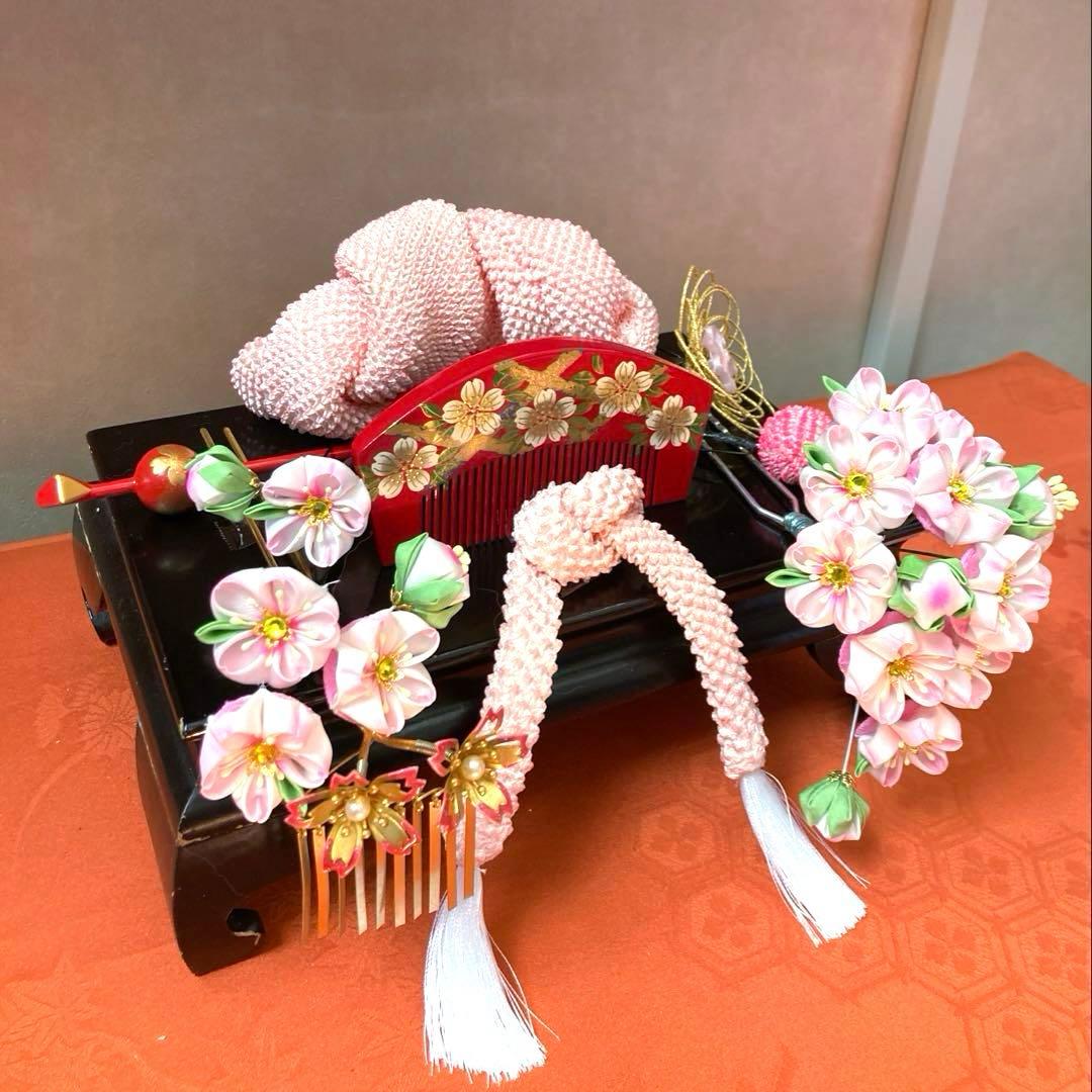 専用　七五三　成人式　枝垂れ桜の簪　Uピン簪　金属簪　櫛簪　玉簪　水引　絞り玉簪