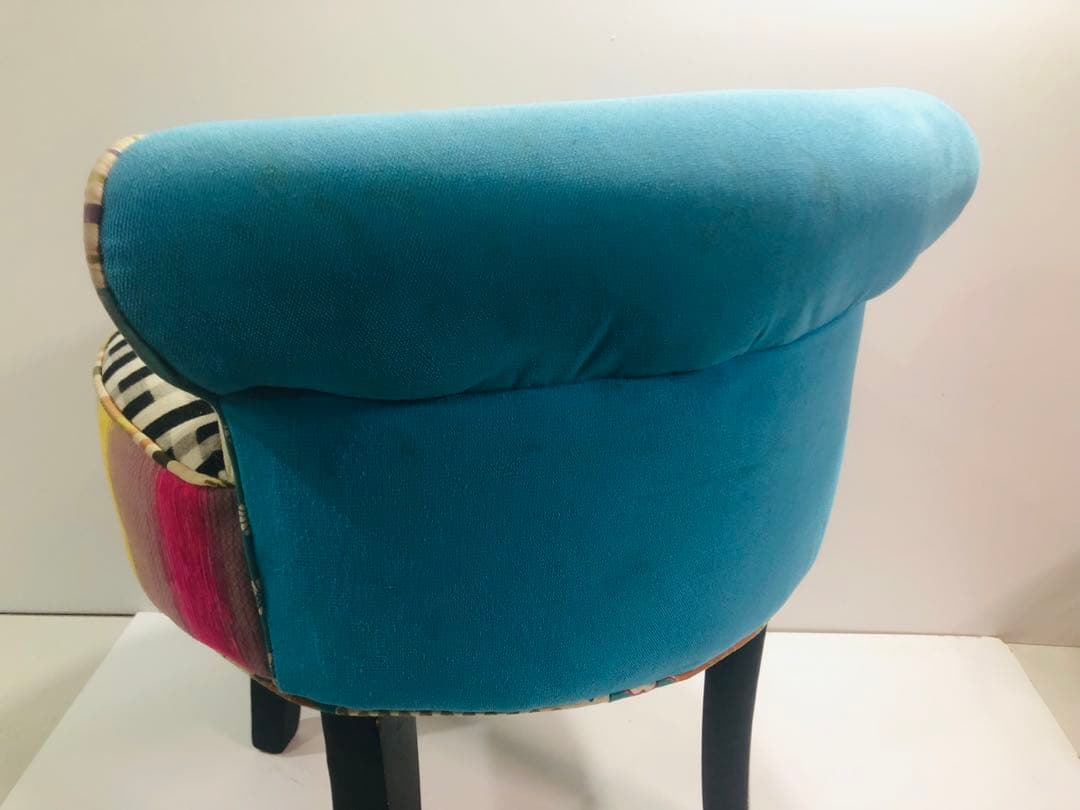 パッチワーク　カラフルチェア　スツール　ファブリック　インテリア　ブルー