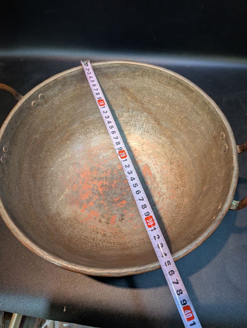 純銅 大ぶり 取っ手付 あんこ鍋 直径35㎝ 銅製 銅鍋 槌目 製菓 業務用プロ