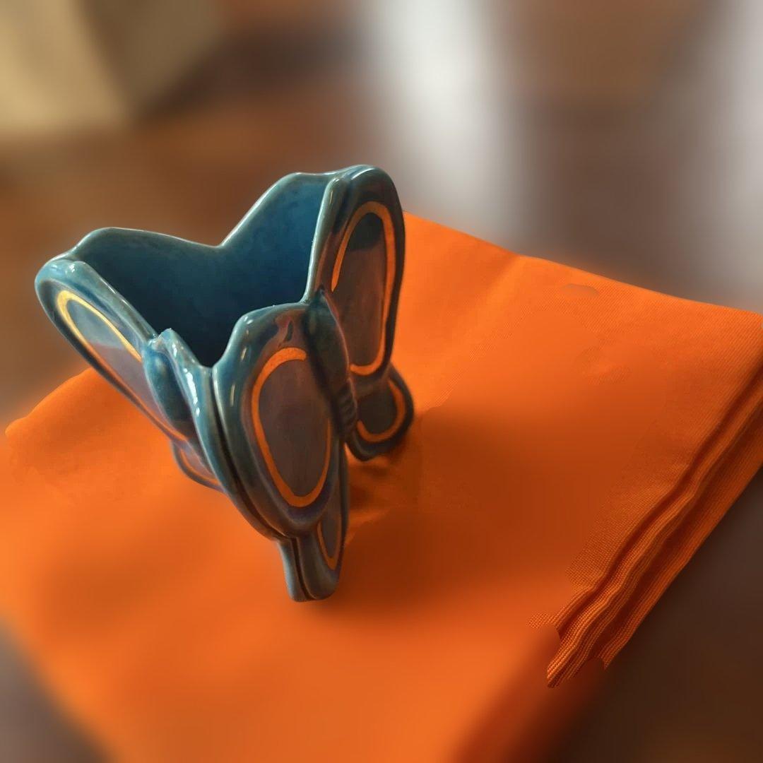 蓋置　蝶　浅黄交趾　膳所焼