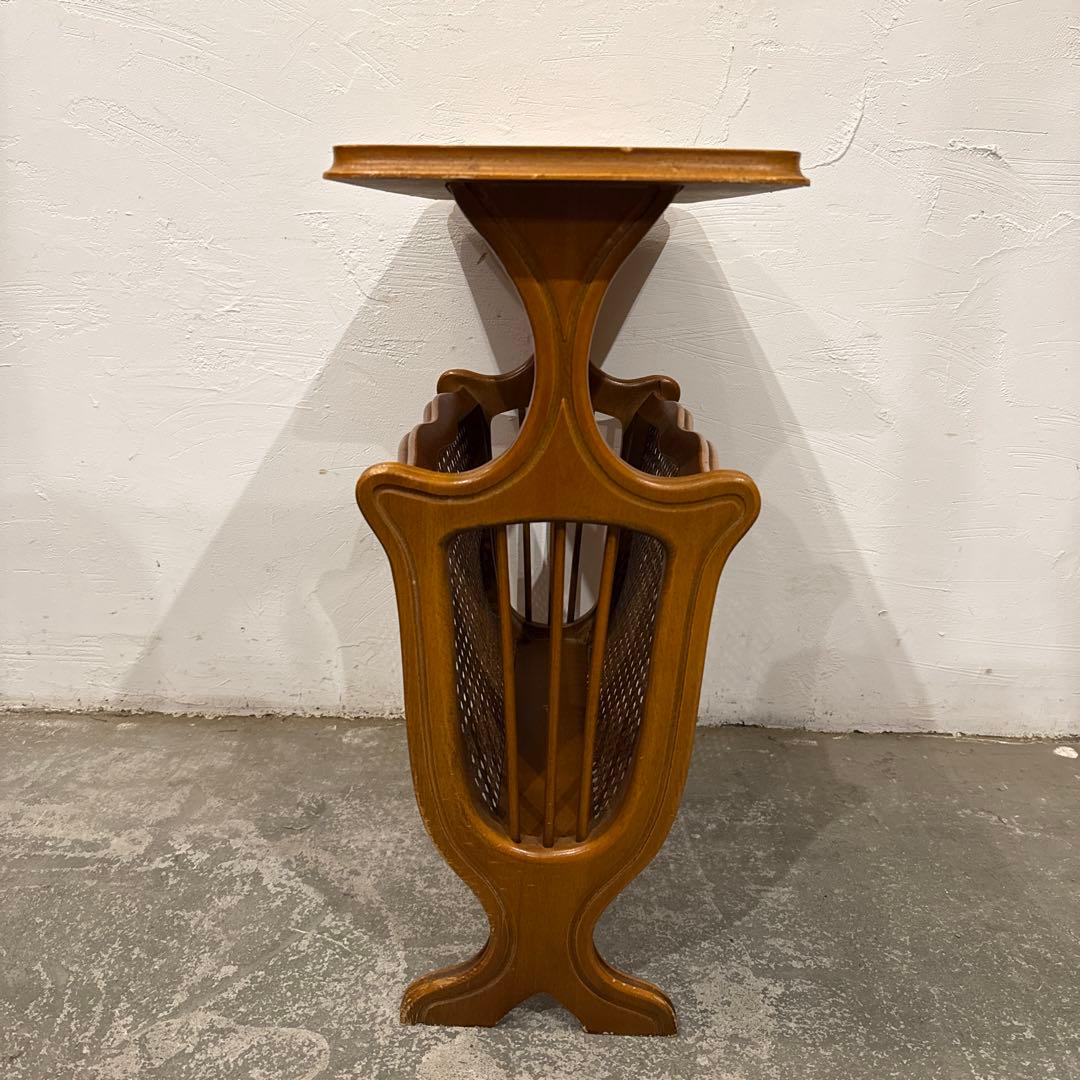 ヴィンテージ　木製サイドテーブル　マガジンラック付き