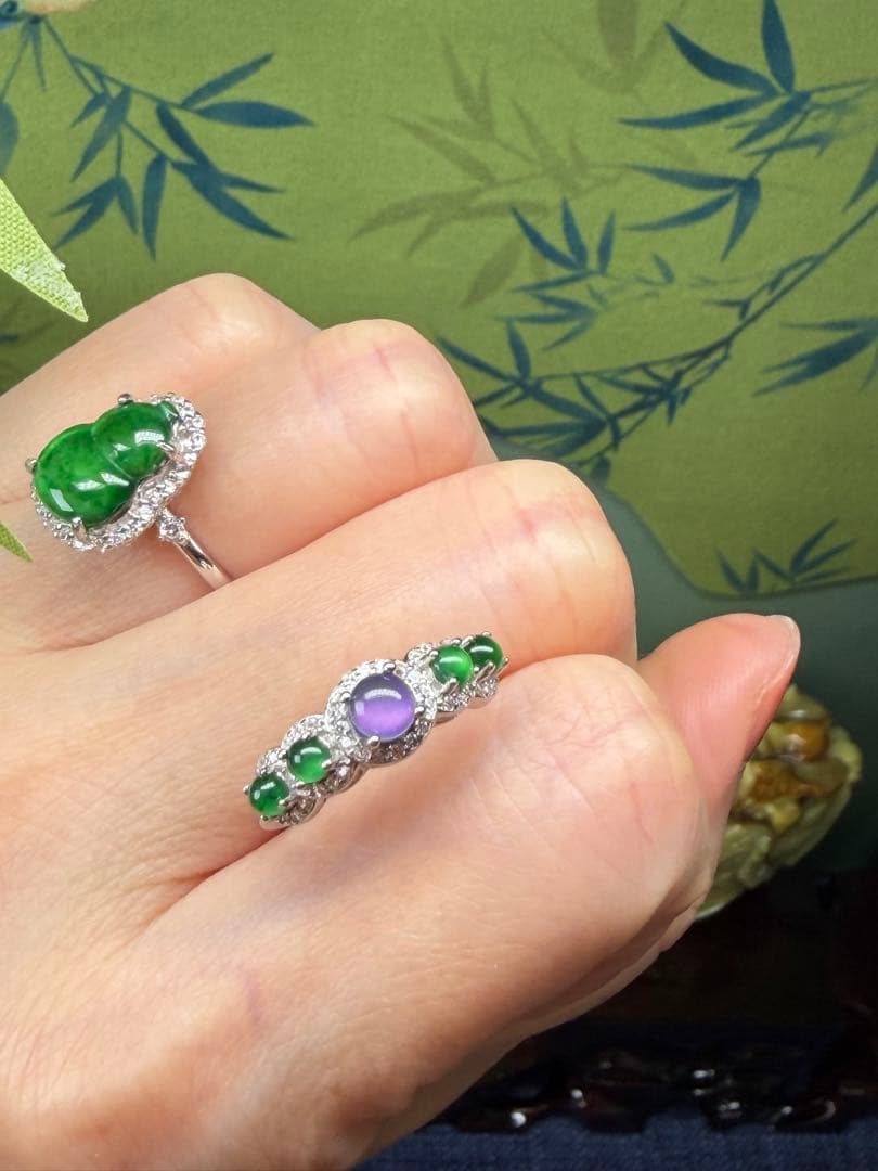 限定1点‼️ 貴重、希少品‼️18kビーズ入りロウカン質極上氷陽緑翡翠ブレス＆リング