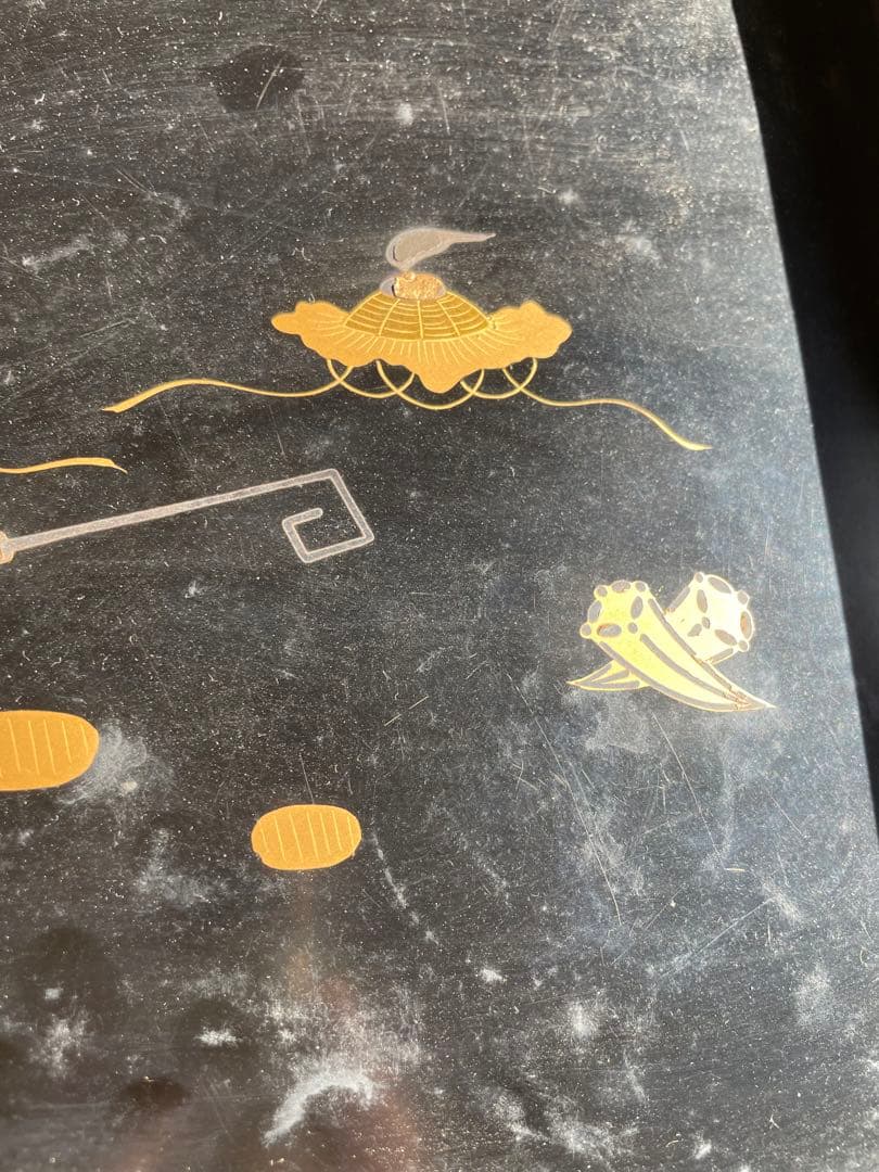 骨董品　輪島塗　漆器7枚　葉っぱの模様　トレー 卓上盆 黒内朱会席膳 漆塗　木箱