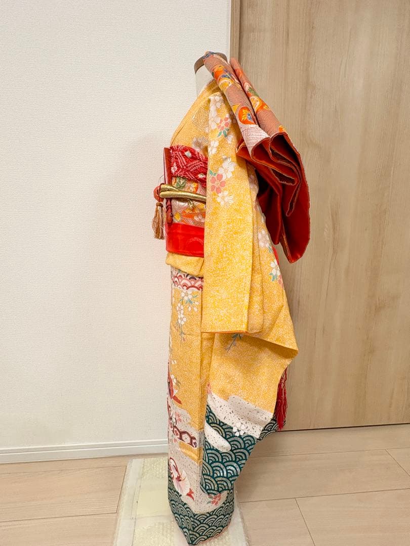 七五三 7歳祝い着 正絹 黄色 おしどり M2509025