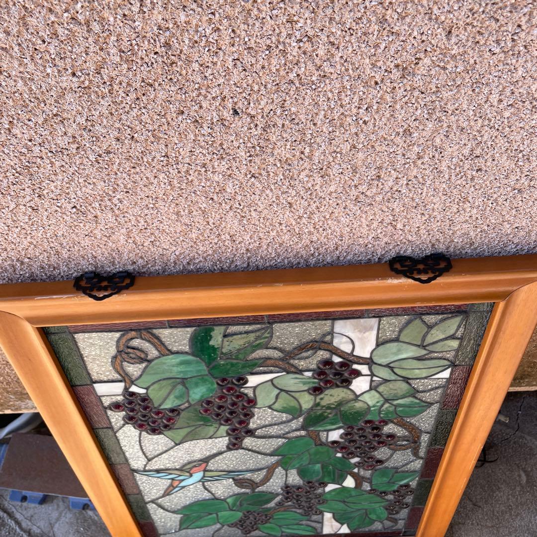 ち*ん様 ステンドグラス パネル 葡萄とカラフルな鳥 約72×57cm 壁掛け