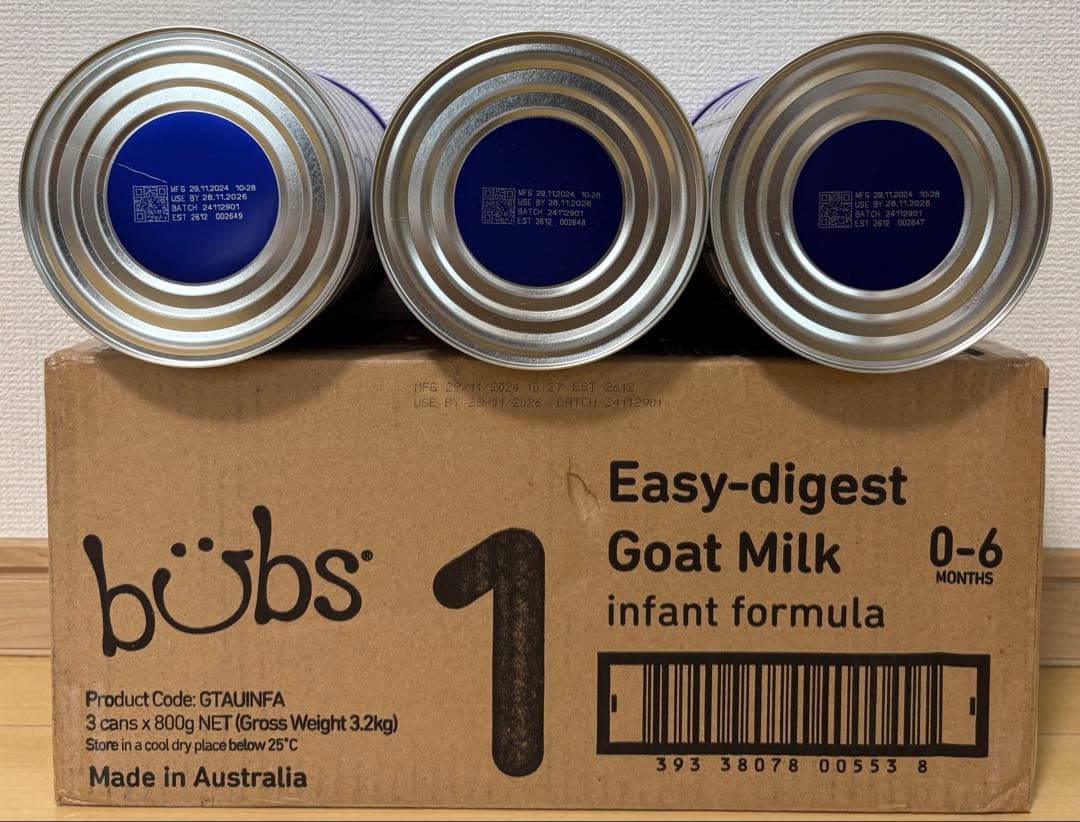 【新品3缶セット】Bubsヤギ ステップ1（0～6カ月）800g A2ミルク3本