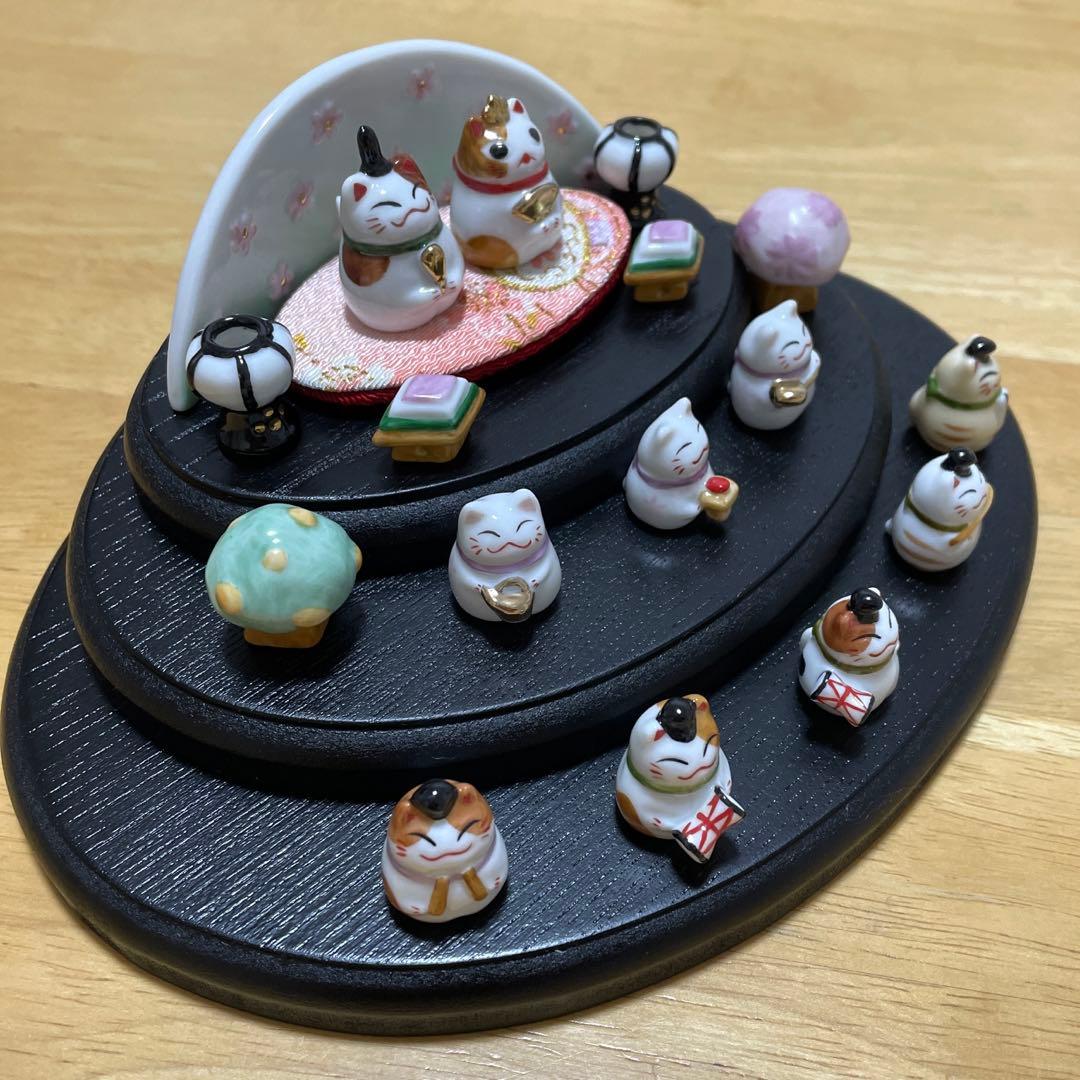 猫　雛人形　三段飾り　豆雛