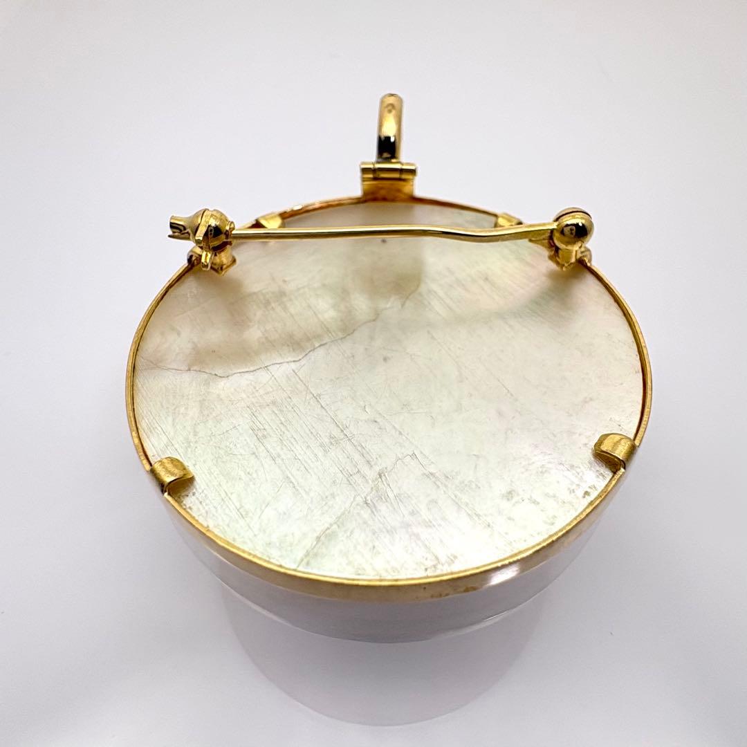 K18 カメオ ブローチ ペンダントトップ シェル 女性横顔 総重量10.4g