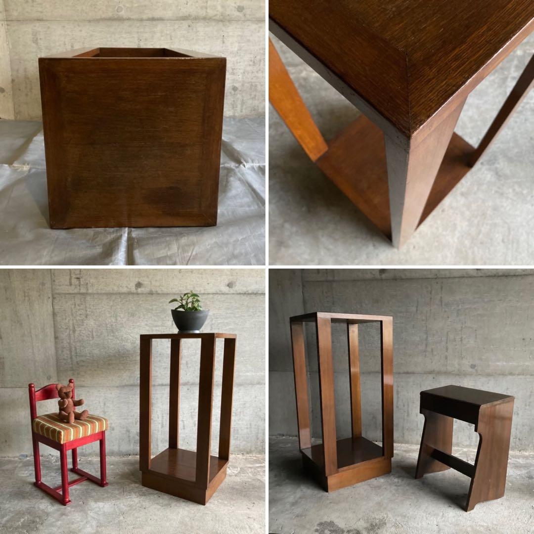 古い味のある飾り台 サイドテーブル 棚 シェルフ ラック スタンド 木製 レトロ