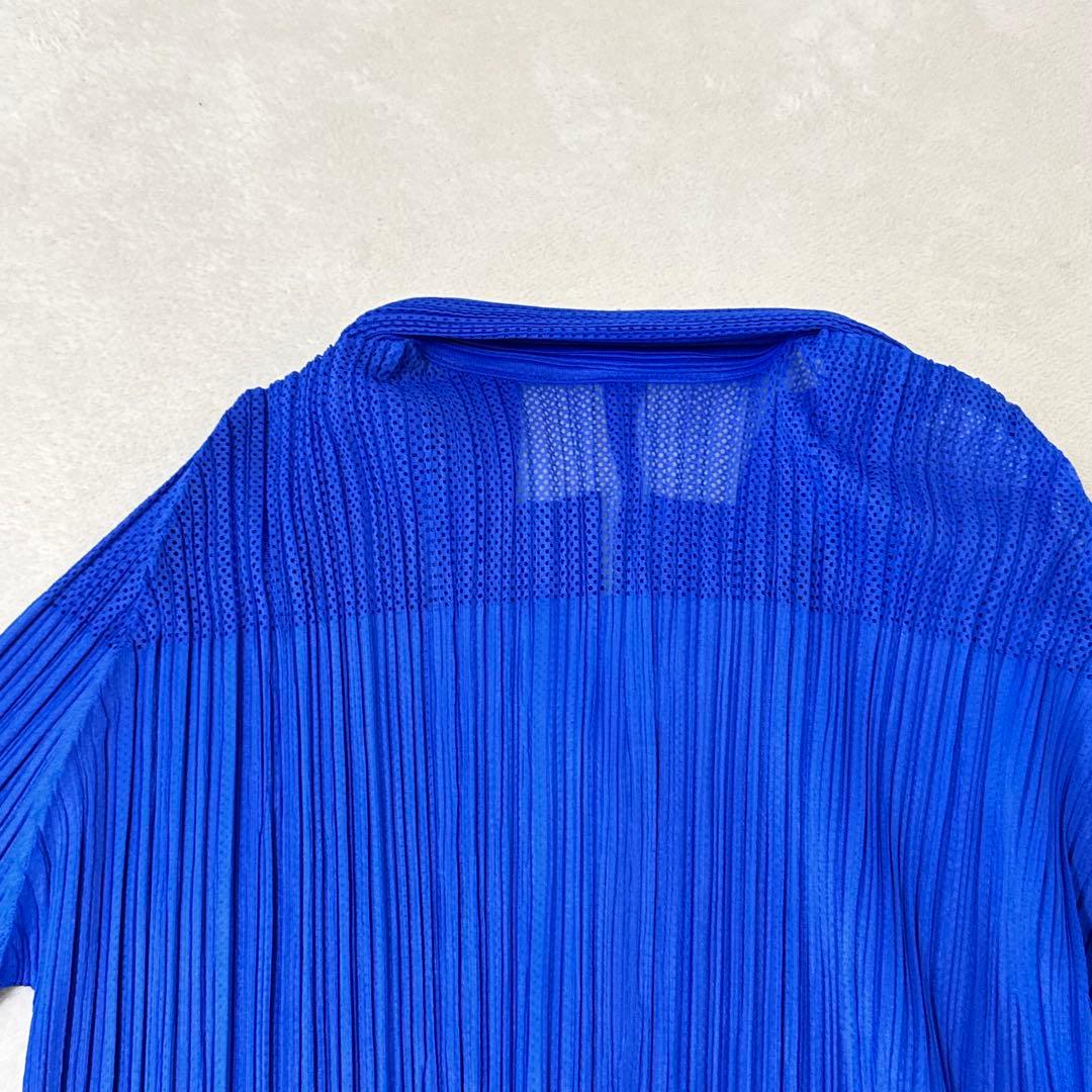極美品✨PLEATS PLEASE プリーツ　メッシュ　ブルー　長袖　ブラウス