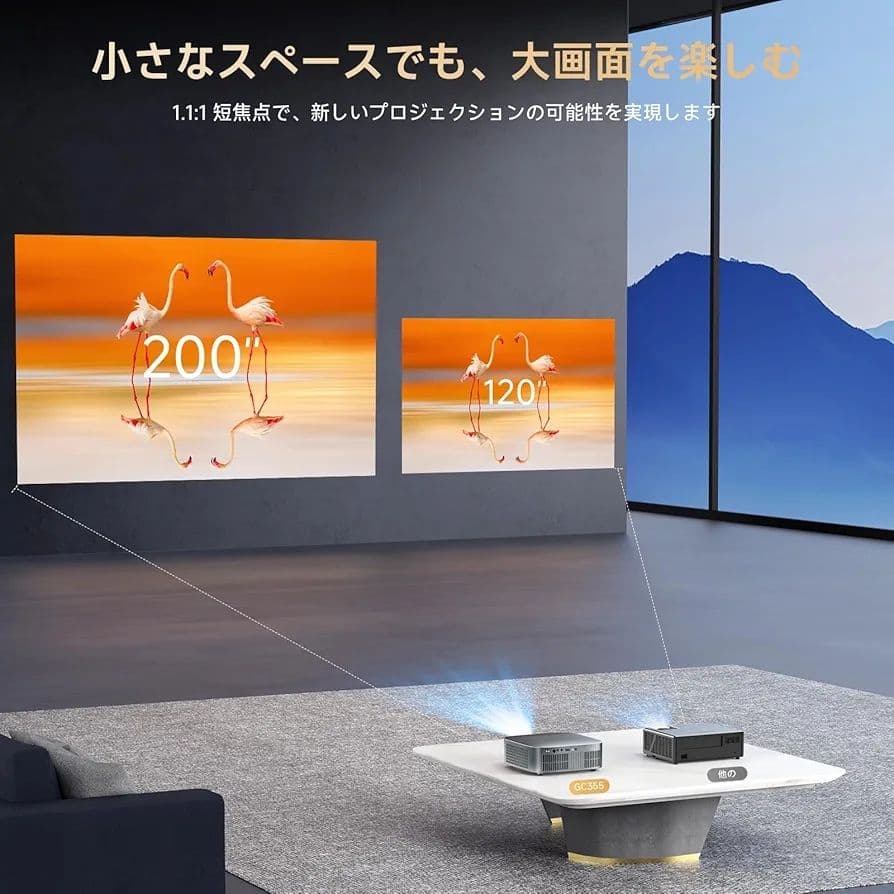 プロジェクター 家庭用小型 1200Ansi 4K対応 プロジェクター 天井吊り